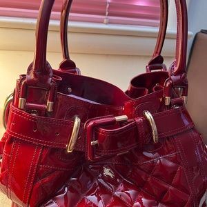 Burberry Burgundy Patent Leather Travel Bag Extra Large Authenticated.
